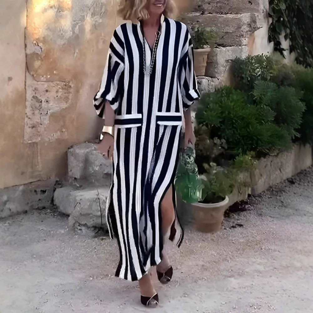 ZARA Summer Striped Side Slit Dress for Women